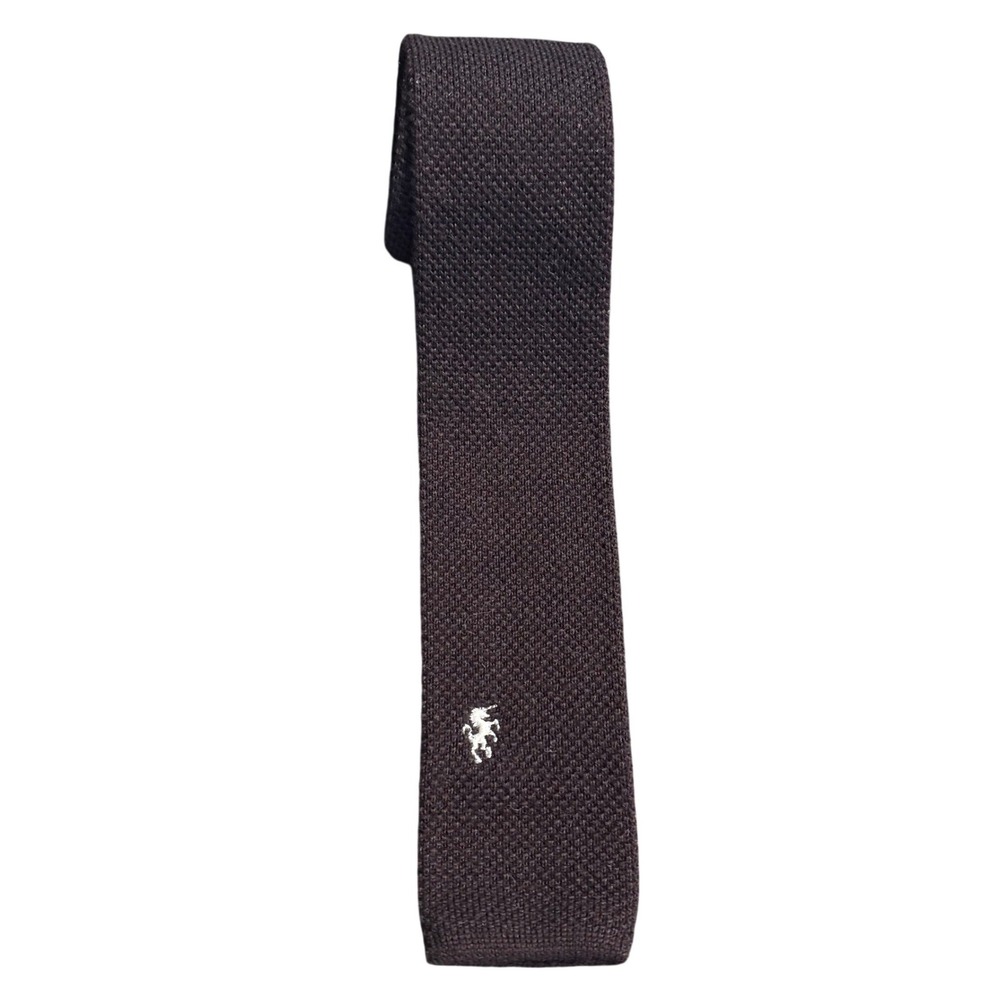Bronzini Vintage Wool Knit Tie Made in Italy Brown Unicorn Logo Square Bottom